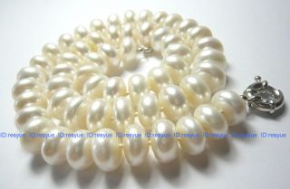 Beautiful8x12mm White Akoya Cultured Pearl Necklace 18”AAA 1