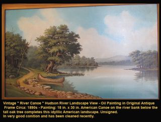 Vintage 1890 Painting Hudson River Regionalist Landscape Native 