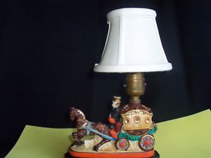 x7Made in Japan Porcelain Carriage Horse Lamp w Gold