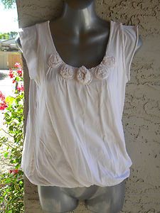 CAbi Carol Anderson by Invitation Ivory Bubble Top Cap Sleeve Rosettes 