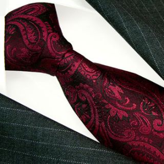12045 Lorenzo Cana Italian Silk Tie Red Black Paisley DarkRed 100 Silk 