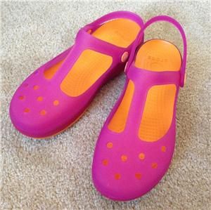 Crocs Carlie Mary Janes Women Translucent Pink and Orange Slingback Sz 