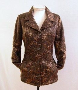 Carlisle New $595 Cozy Copper Brown Animal Print Belted Jacket Coat Sz 