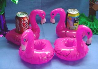   DRINK HOLDERS SET OF 4 pink FLAMINGO Inflate Can Coaster swimming pool