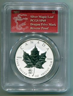 2012 Canadian Maple Leaf Dragon Privy 1 oz Silver Reverse Proof PCGS 