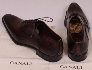 CANALI Shoes $745 Dark Brown Antiqued Patina Dot ORNAMENTED Oxford 10 