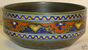 Antique Gouda Candia Holland Dutch Art Pottery Large Bowl Excellent 