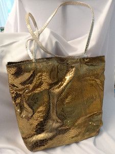 CARLOS FALCHI Gold Bronze Metallic Faux Snake Skin Tote Handbag