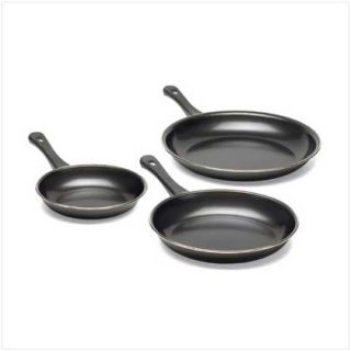 Set of Three Frying Pans Black Carbon Steel Non Stick