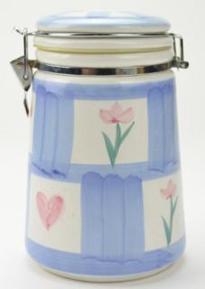 Hand Painted SEALED Canister 10 Blue White Pink Hearts Kitchen 