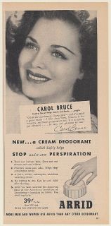 1945 Carol Bruce Arrid Cream Deodorant Print Ad