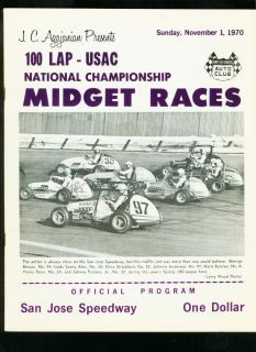 USAC National Championship 100 Lap Racing Program 11 1 70 San Jose 