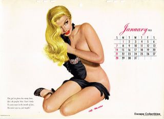 Esquire Pin Up Calendar PG January 1951 Al Moore Unused