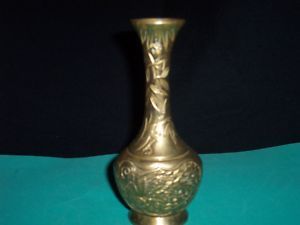 Vtg 7 Solid Heavy Brass Vase Crane Dragon