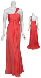Carmen Marc Valvo Coral Silk Evening Gown Dress 6 New