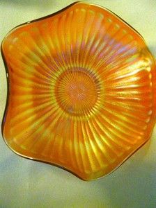 Carnival Glass by Fenton Stippled Rays Bowl Marigold Gorgeous Colors 
