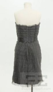 Carolina Herrera Grey Tulle Overlay Ribbon Waist Strapless Dress Size 
