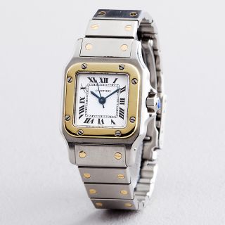 Ladies Cartier Santos 18K Yellow Gold Stainless Steel Automatic Watch 