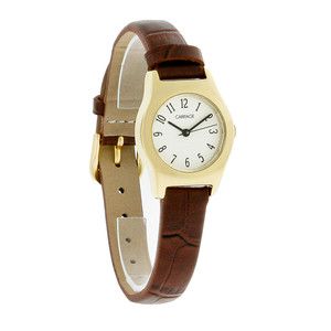 Carriage by Timex Ladies Gold Tone Brown Leather Band Dress Quartz 