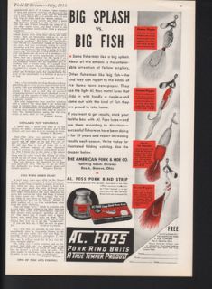 1935 Al Foss Pork Rind Fish Reel Lure Sport Angler Bait Tackle Outdoor 