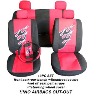 13pc set cool flames car seat covers +matching accessories 04 09chevy 
