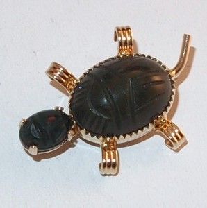 vtg burt cassell turtle bloodstone scarab brooch pin