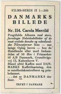 CAROLA MERRILD Vintage 1936 Danmarks Film Stars Trading Card #154
