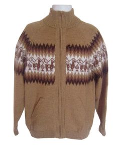 Elegant Soft Mens Alpaca Cardigan Sweater Size M Zig Zag
