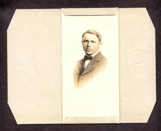 Antique Photo Handsome Man Portrait Trifold Folio Frame Button Pin C 
