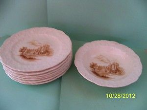 Pope Gosser Rose Point Brown Castle seven small plates one bowl