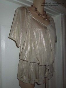 New York Co M Pale Gold Tunic Top Holiday Shimmer Christmas