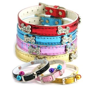   Leather Bling Bone Buckle Pet Dog Cat Collar Colorful Size s XS