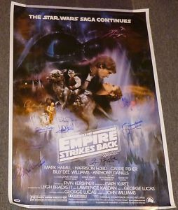 Mark Hamill Carrie Fisher Signed Star Wars Empire Strikes Back Poster 