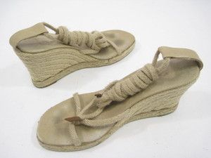 Castaner Beige Nylon Straw Woven Wedges Sandals Heels 6
