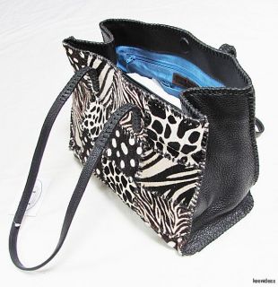 Italian Carlos Falchi Animal Zebra Leopard Print Leather Handbag Purse 