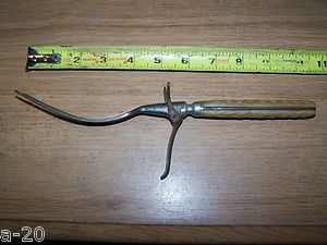Vintage Meat Fork Carving Fork with Stand and Bone Handles