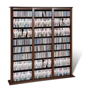 Espresso Triple 1170 CD DVD Media Storage Cabinet Rack w Adjustable 