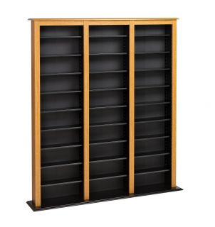 Oak Triple 1170 CD DVD Media Storage Cabinet Rack w Adjustable Shelves 