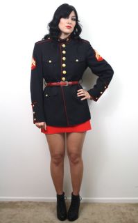 Vtg Military Marines Dress Blues Brass Button Blk Sgt Pepper Uniform 