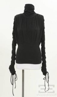 Catherine Malandrino Black Knit Ruched Turtleneck Top Size Small