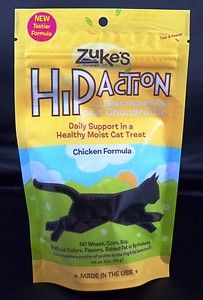 New Zukes Hip Action Chicken Cat Treats w Glucosamine Chondroitin 3oz 