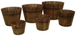   DEVBP208 6 Piece Wooden Whiskey Barrel Planter Set DEVBP208