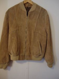 Mens Light Brown Suede Leather Jacket Lined Size 38 40