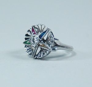 EASTERN STAR LADYS RING   10K WHITE GOLD WITH CENTER DIAMOND