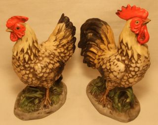 VINTAGE PAIR HEN AND ROOSTER CERAMIC CHICKEN FIGURINES ITALY