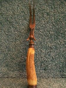 Sheffield Two Tine Carving Fork with Bone Handle and Stand