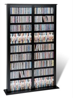 Double Black CD DVD Storage Media Tower Stand Cabinet