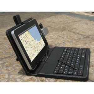 Black 7 inch Tablet Stand with USB Keyboard Black Faux Leather 