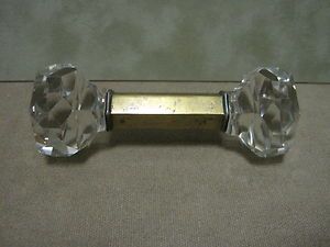 Unique Double Handle Cut Glass Crystal Knife Rest with Brass Center 