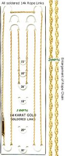 14k Gold Fine Rope Chain Necklace 24 inches Hallmarked Barrel Clasp on 
